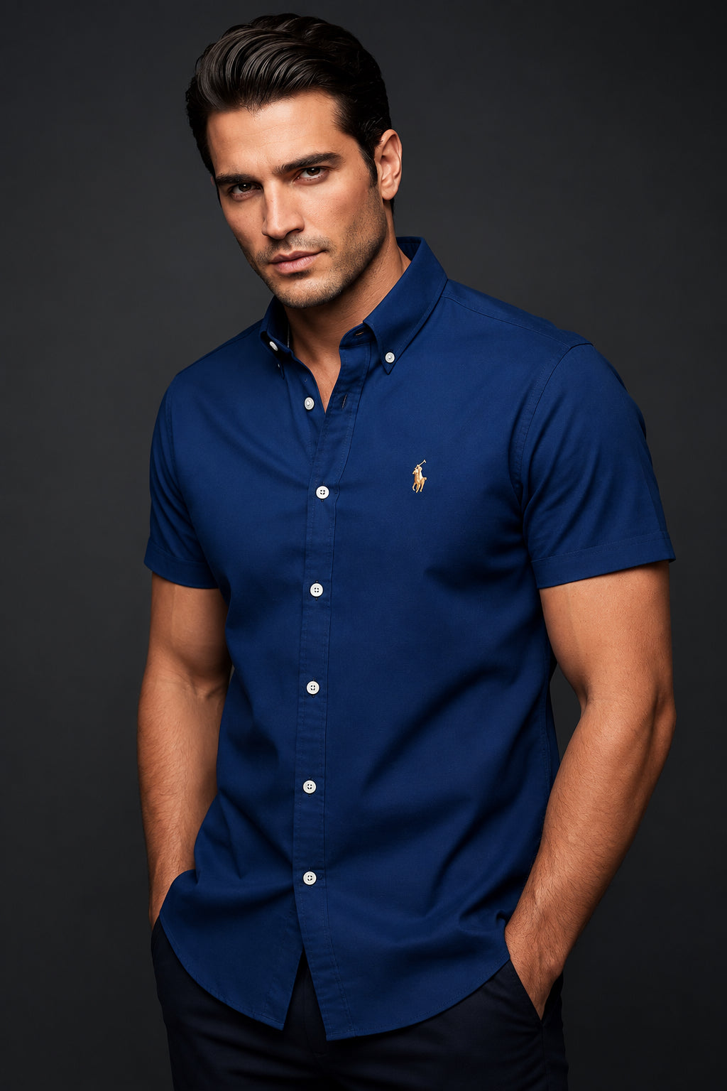Camisa RL Hombre Manga Corta Azul