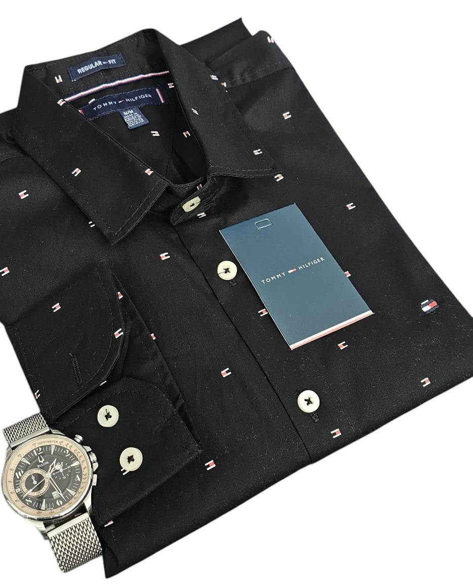 Camisa TH Hombre Manga Larga Negro