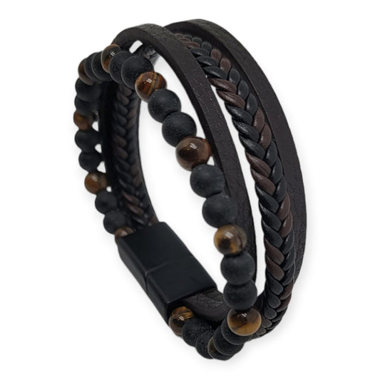 Pulsera trenzada con piedritas negro con marrón