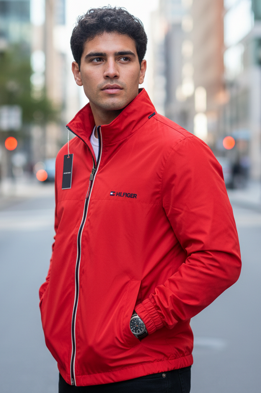 Cortaviento TH Hombre con Capucha Impermeable Rojo