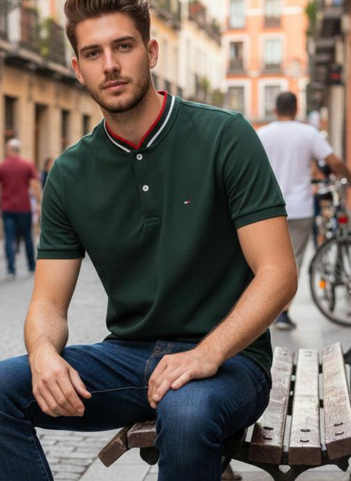Camisero TH Hombre Piqué con Cuello y Puño Bordado