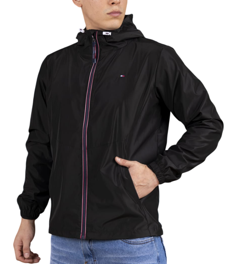 Cortaviento TH Hombre con Capucha Impermeable Negro